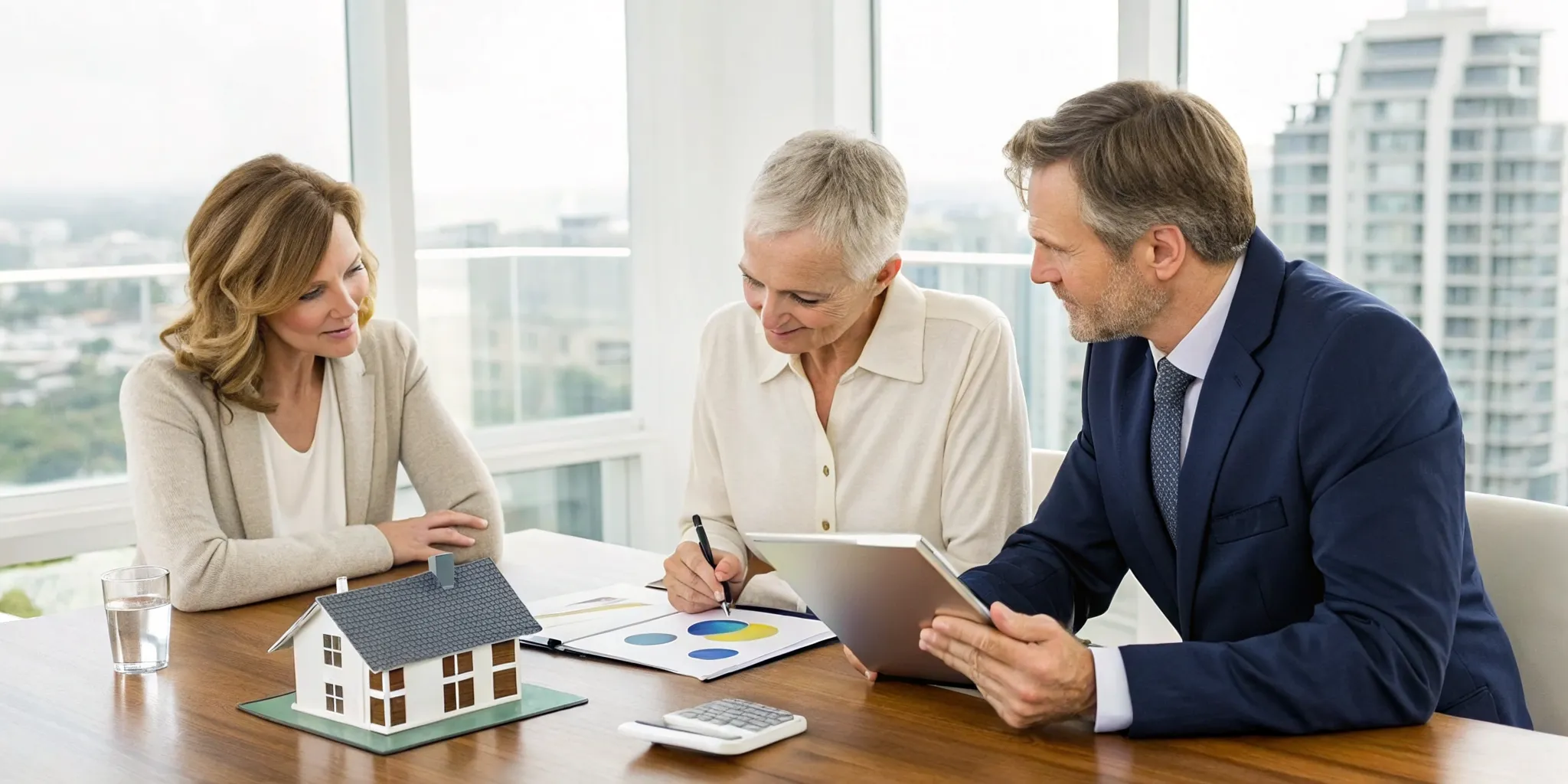A financial advisor for estate planning meets with clients to review their assets and documents.