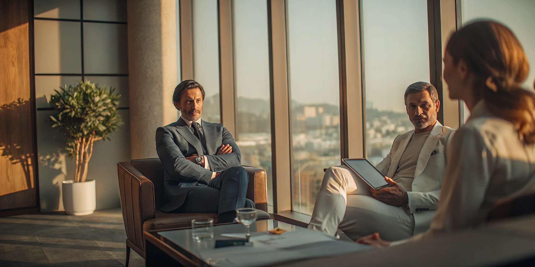 A team of professionals building a retirement investment plan together.