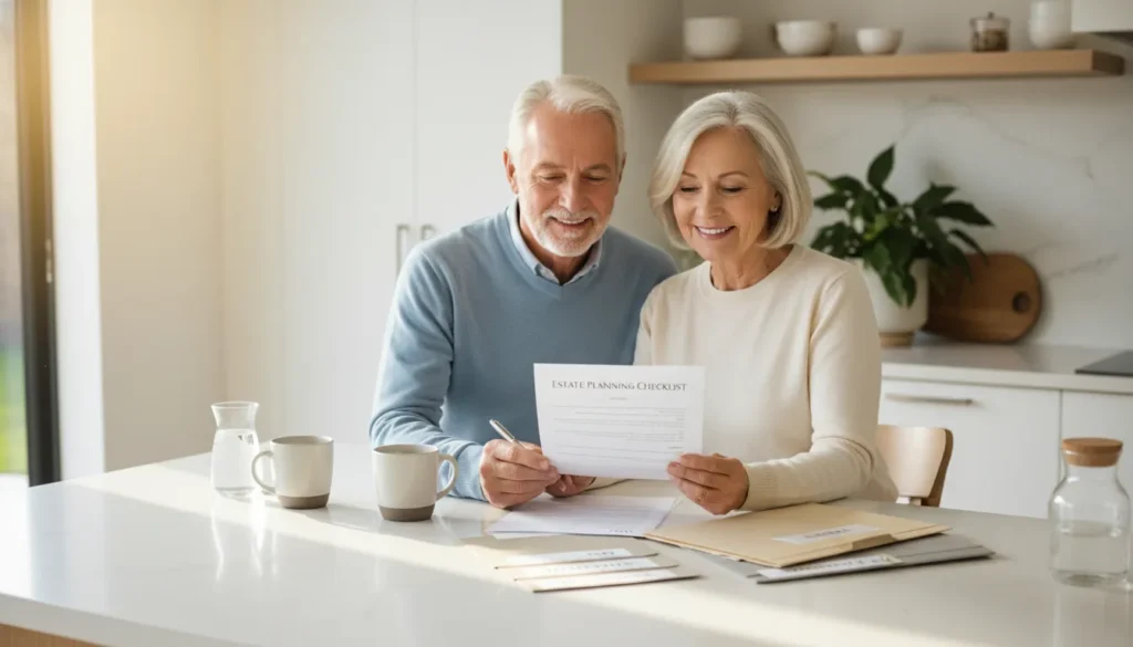 Retired couple reviewing estate planning documents
