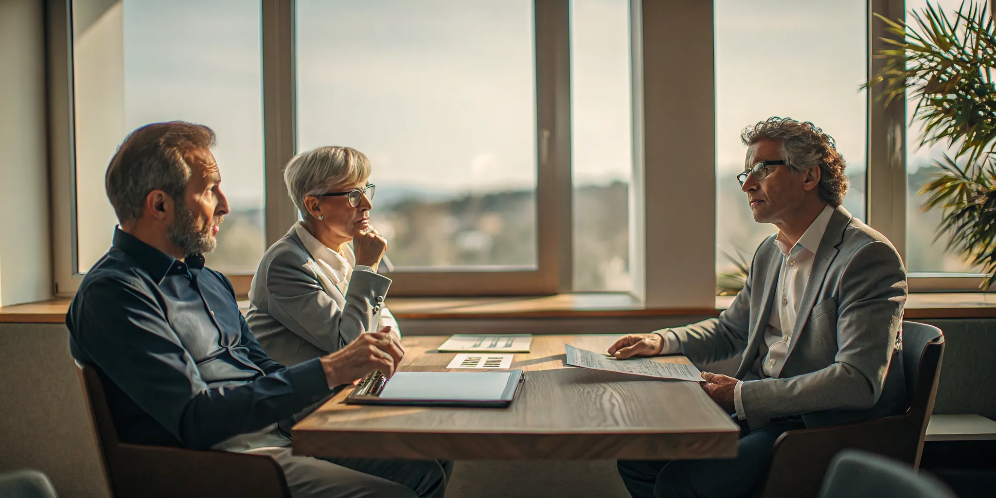 A financial advisor helps a couple with their retirement planning.