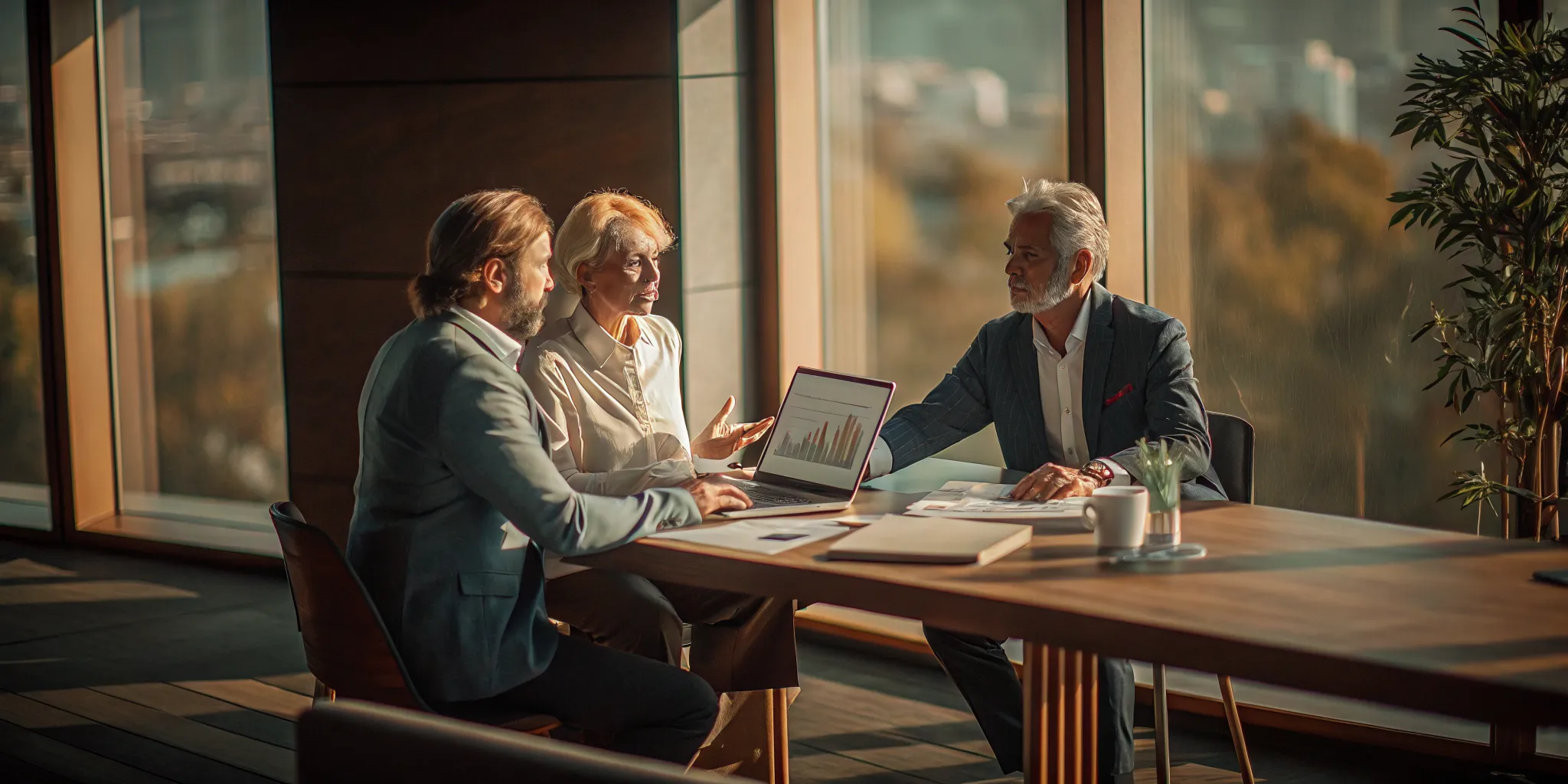 Clients meeting with one of the best financial advisors for retirement to review charts on a laptop.
