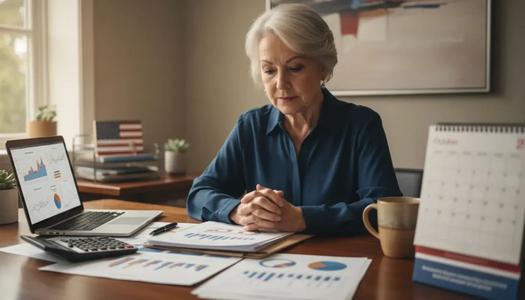 Federal retiree reviewing TSP withdrawal strategy documents