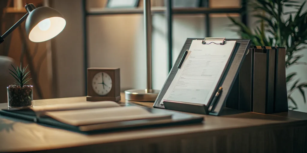 Financial planning desk with IRA statement, beneficiary form, and clock representing the 10-year rule