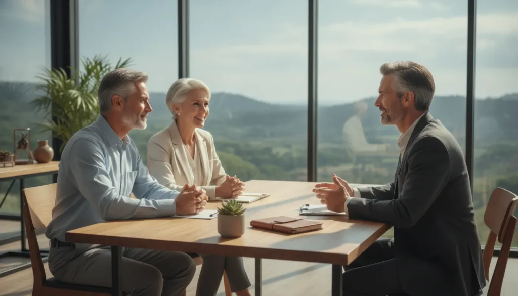 Mature couple meeting with a financial advisor about retirement planning