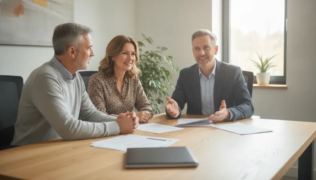 Financial adviser meeting with a couple to develop a comprehensive financial plan