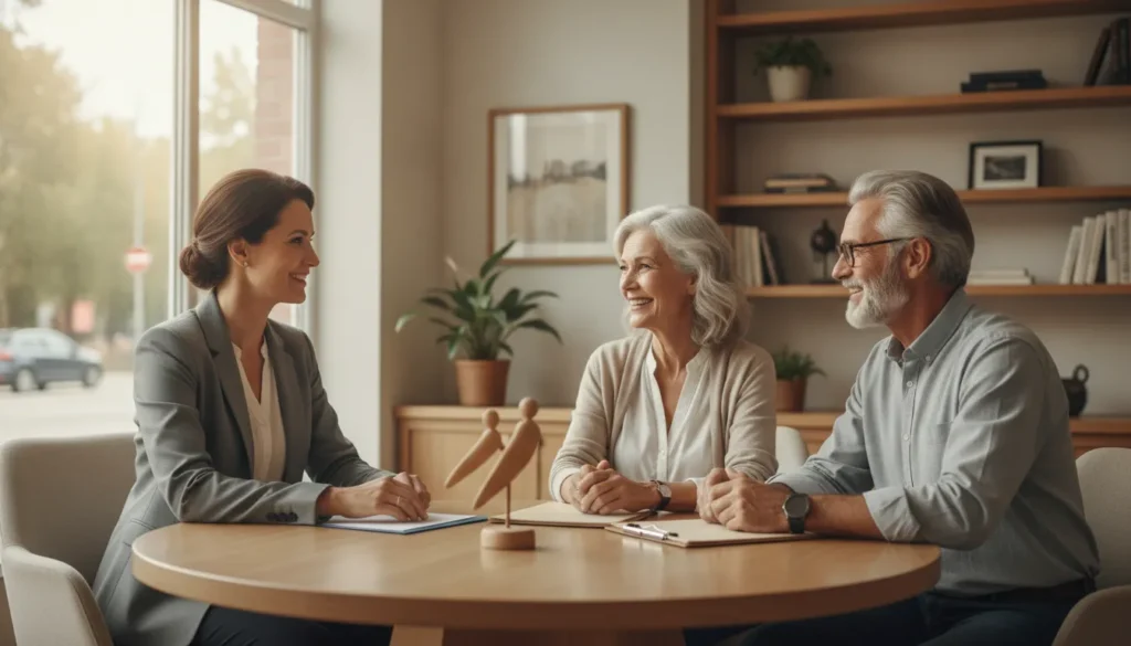 Retired couple discussing a retirement income plan with a financial advisor