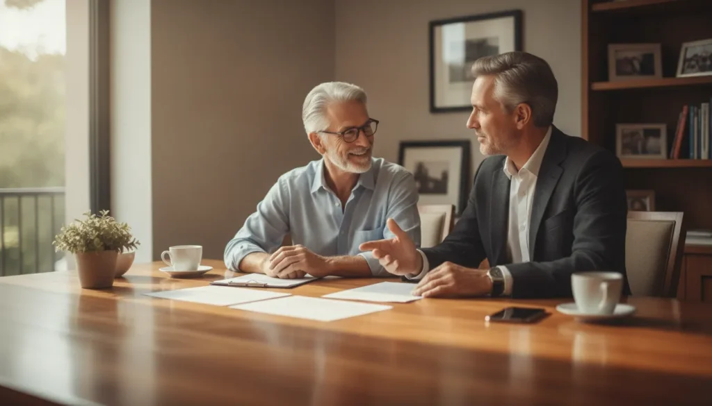 Financial advisor reviewing retirement income planning with a couple at a desk