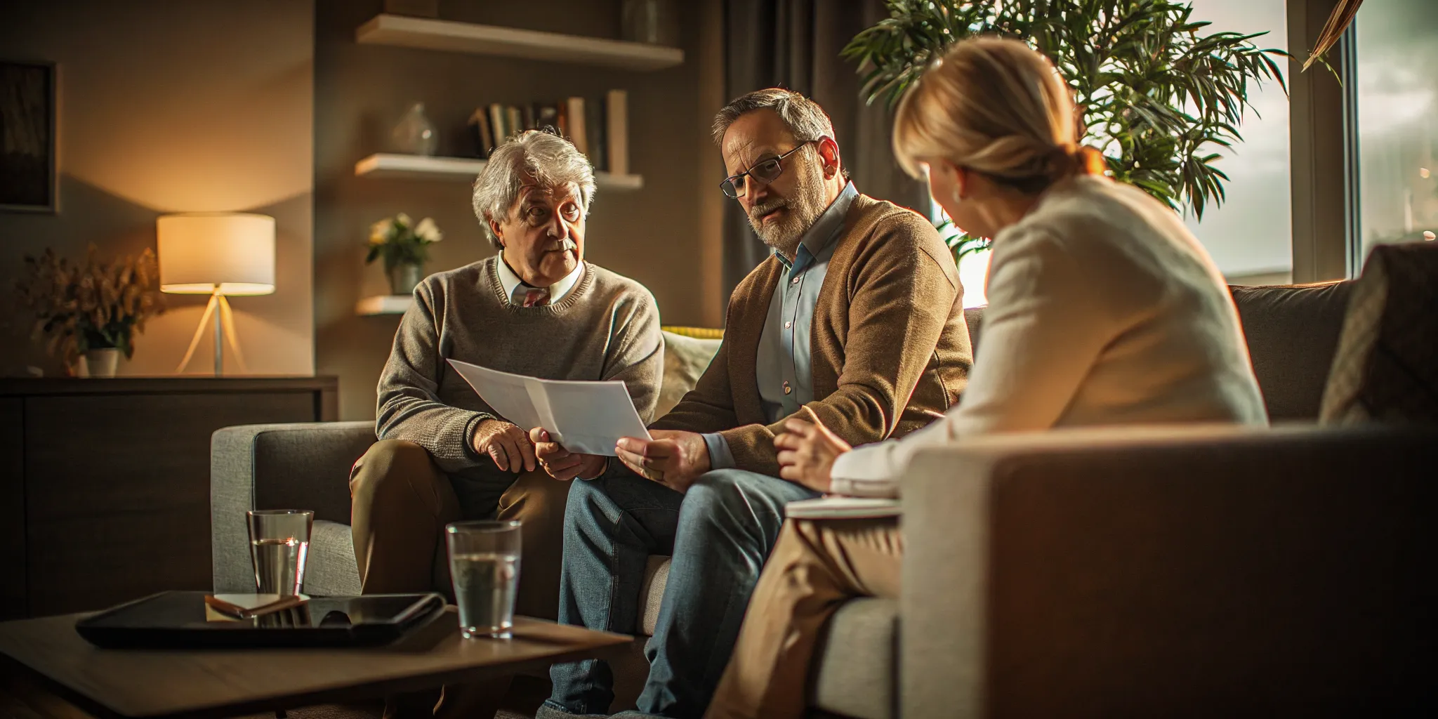 Retired couple discussing charitable giving with a financial advisor