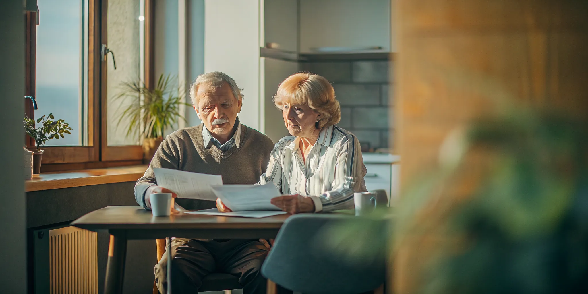 Retired couple reviewing healthcare planning documents