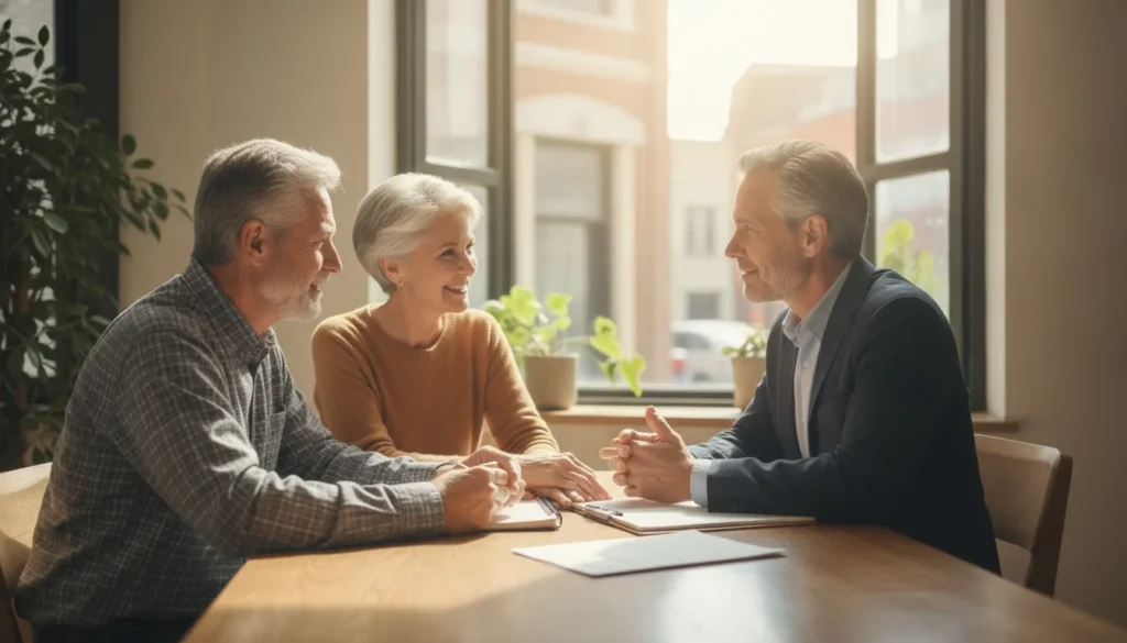 Couple discussing an estate plan for retirement with a financial advisor